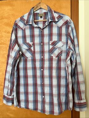 Sonoma Red and Light Blue Plaid Button-Down Shirt Size XL